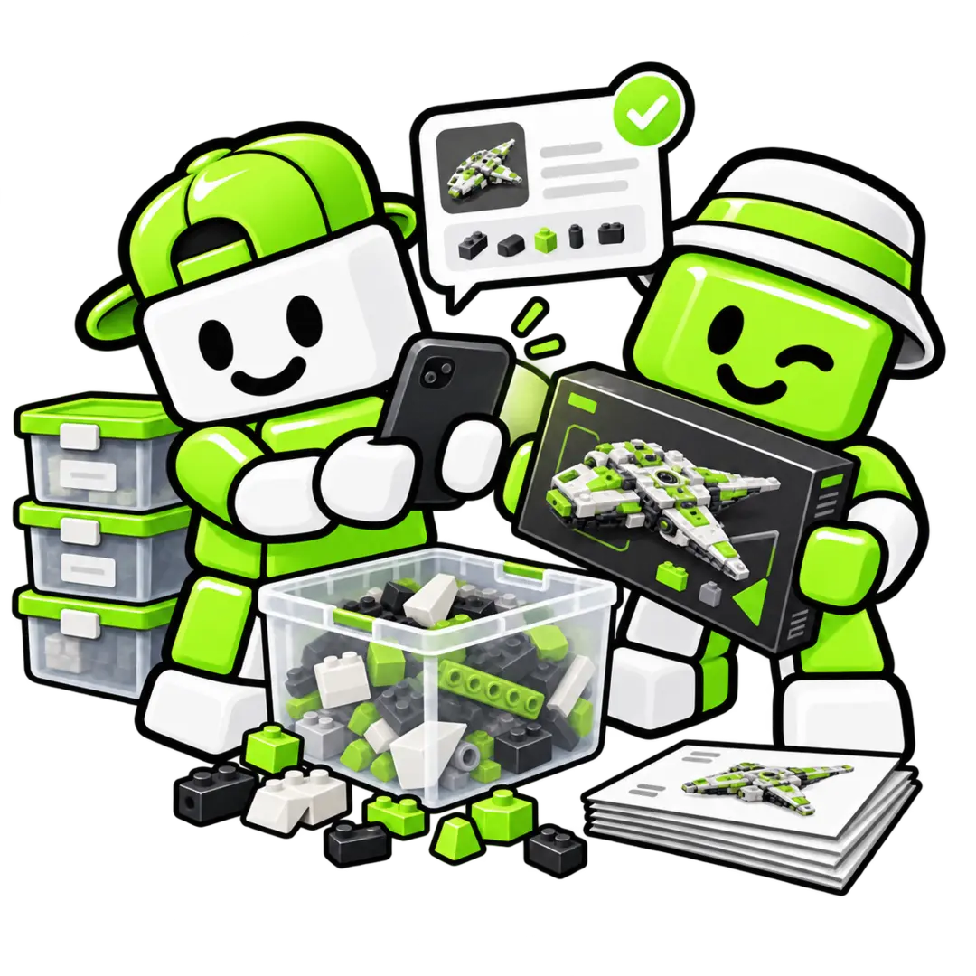 BrickBack builders recovering a spacecraft from loose pieces and confirmed inventory